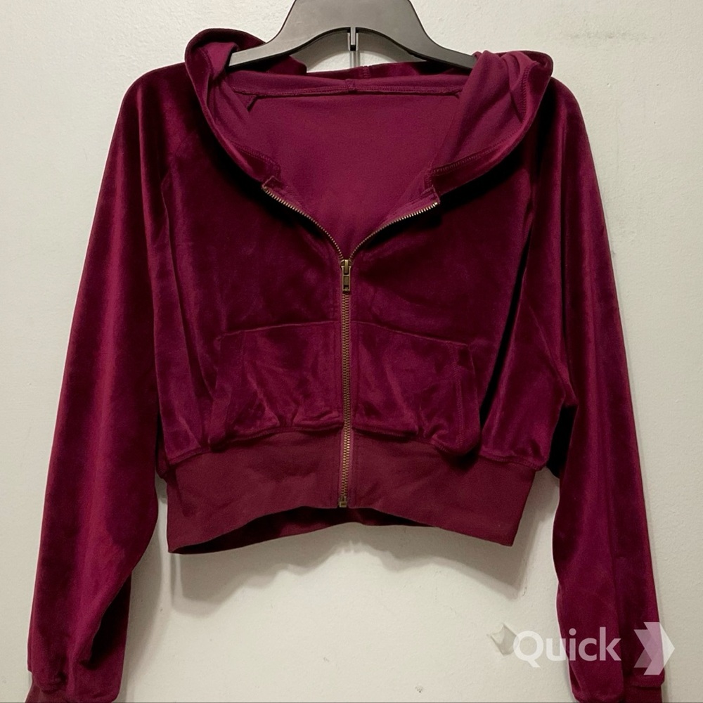 M - New Cropped Long Sleeve Velvet Zip Jacket